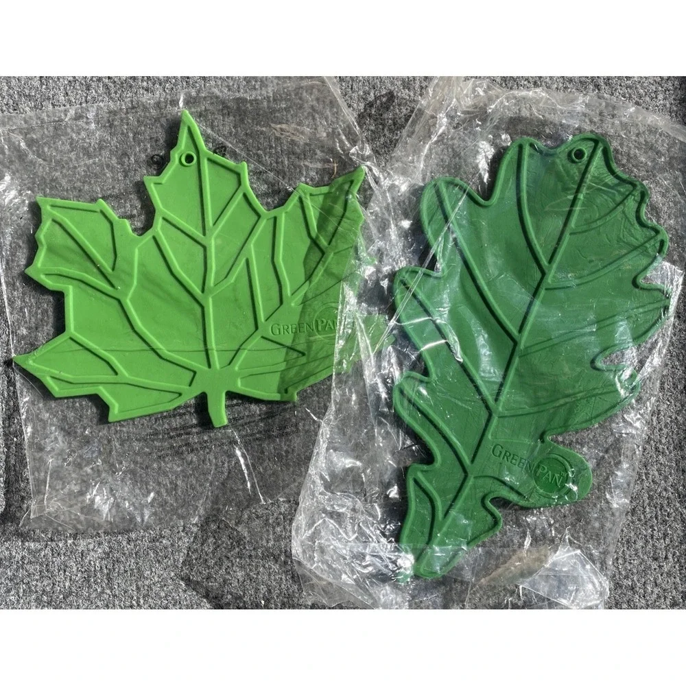 Pair BRAND NEW Green Pan Silicone Green Leaf Trivets Tropical Nature - Picture 2 of 9